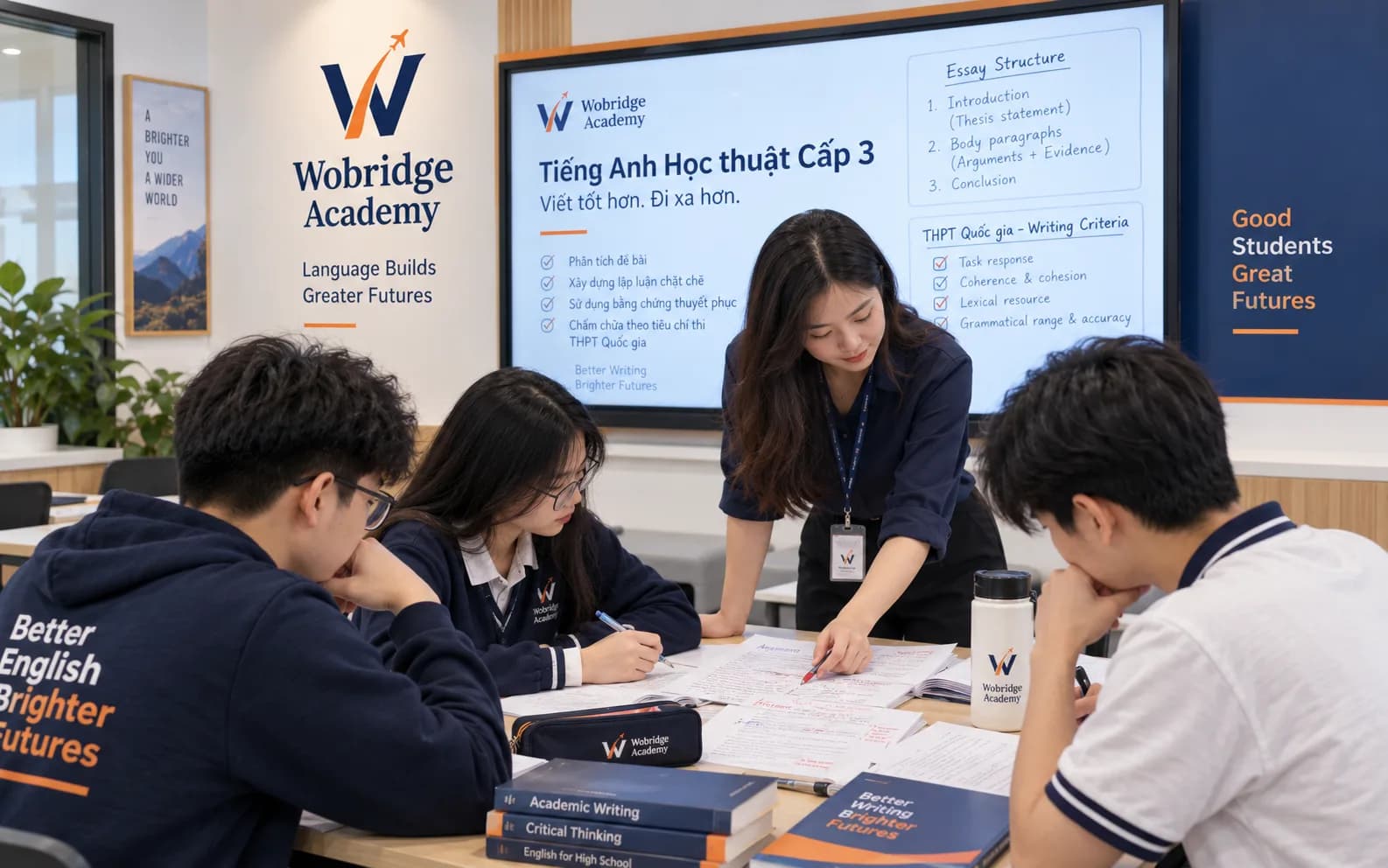 Giáo viên Wobridge chữa bài luận phân tích cho học sinh lớp 11-12