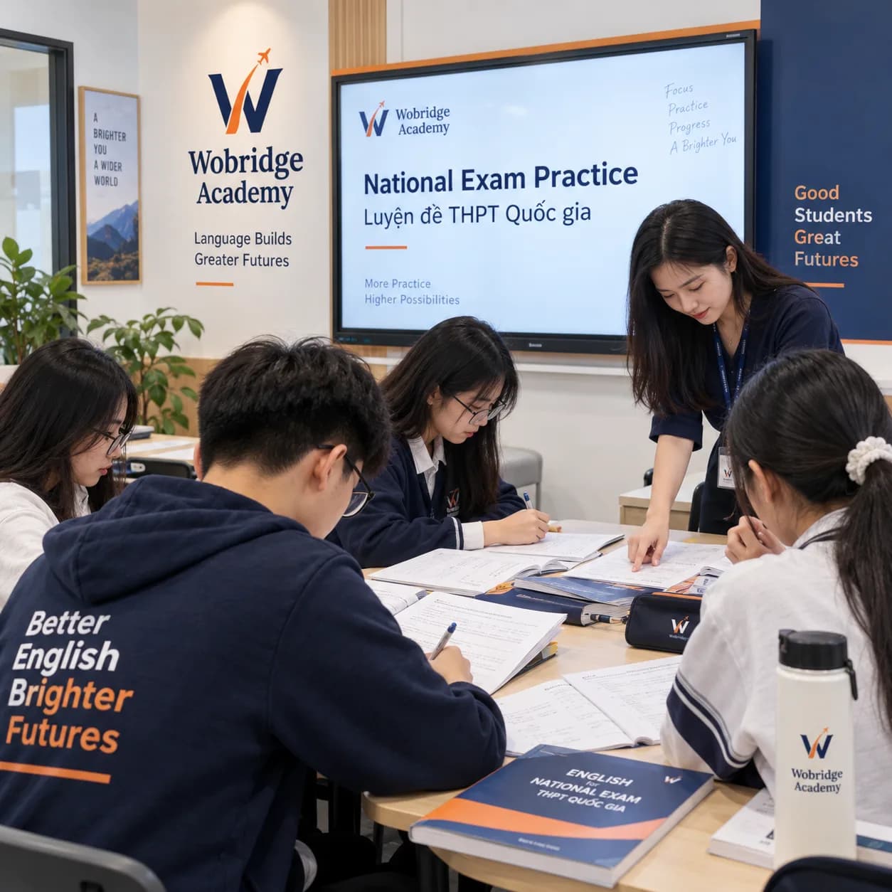 Học sinh lớp Tiếng Anh Học thuật Cấp 3 tại Wobridge Academy trong giờ luyện đề THPT Quốc gia