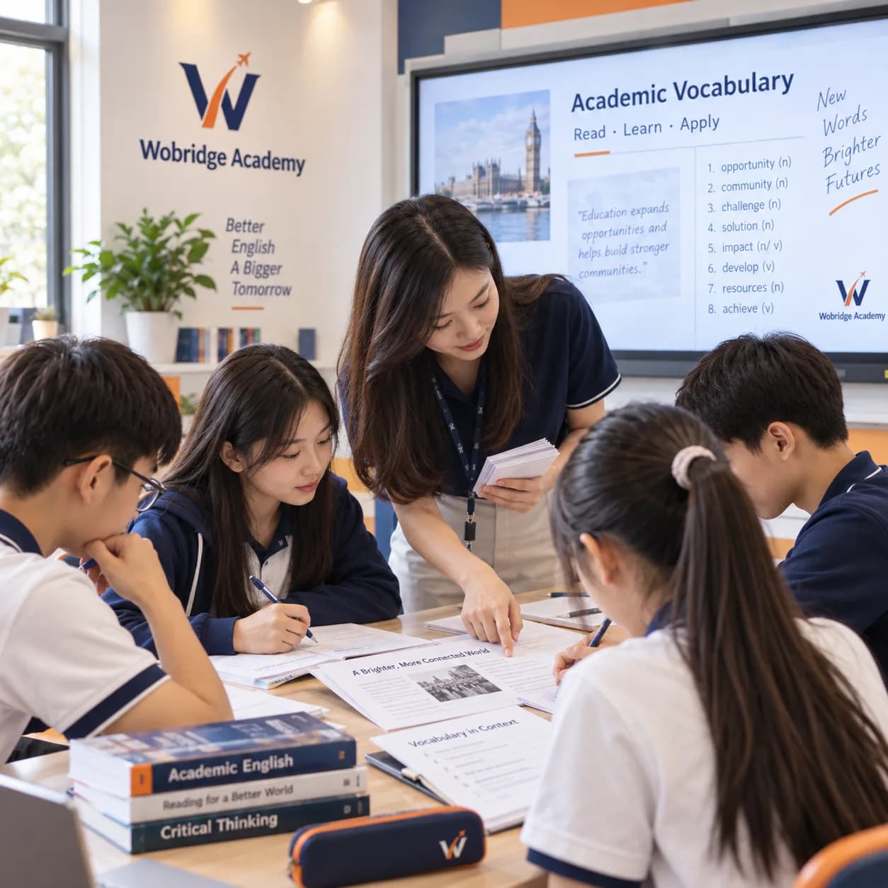 Học sinh lớp Tiếng Anh Nền tảng Cấp 3 tại Wobridge Academy trong giờ học từ vựng học thuật