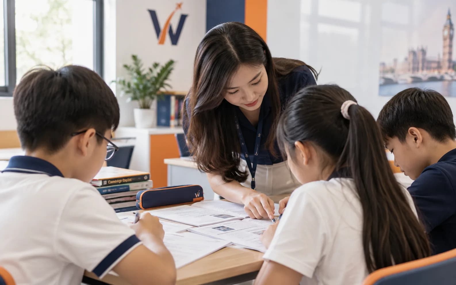 Giáo viên Wobridge chữa bài viết cho học sinh Kids Flyer