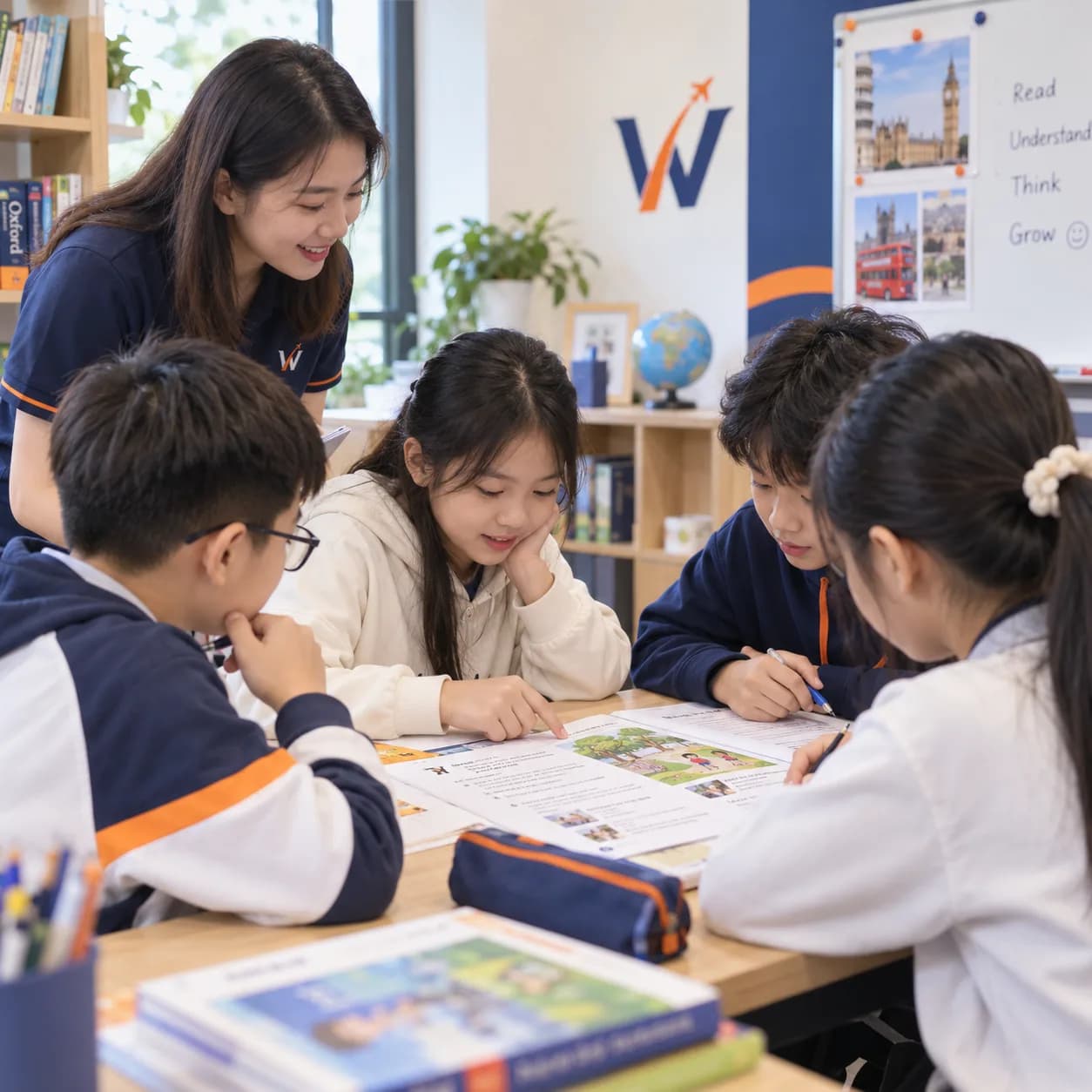 Học sinh lớp Kids Mover tại Wobridge Academy trong giờ luyện đọc hiểu