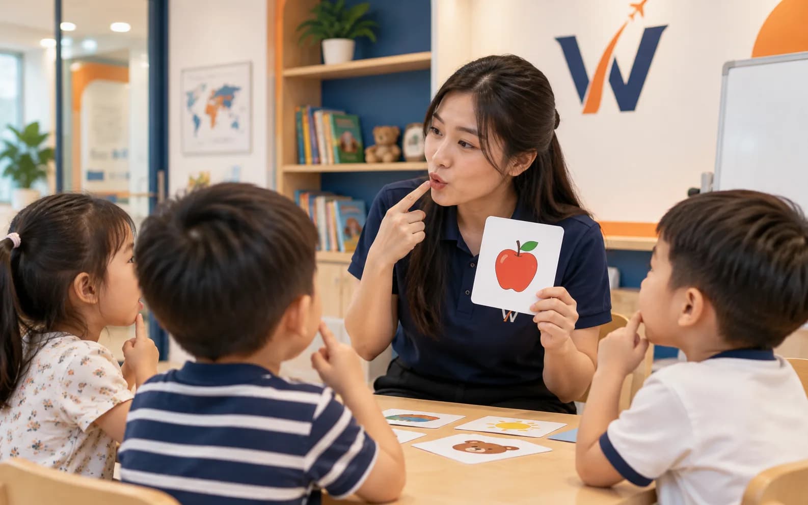 Giáo viên hướng dẫn trẻ phát âm