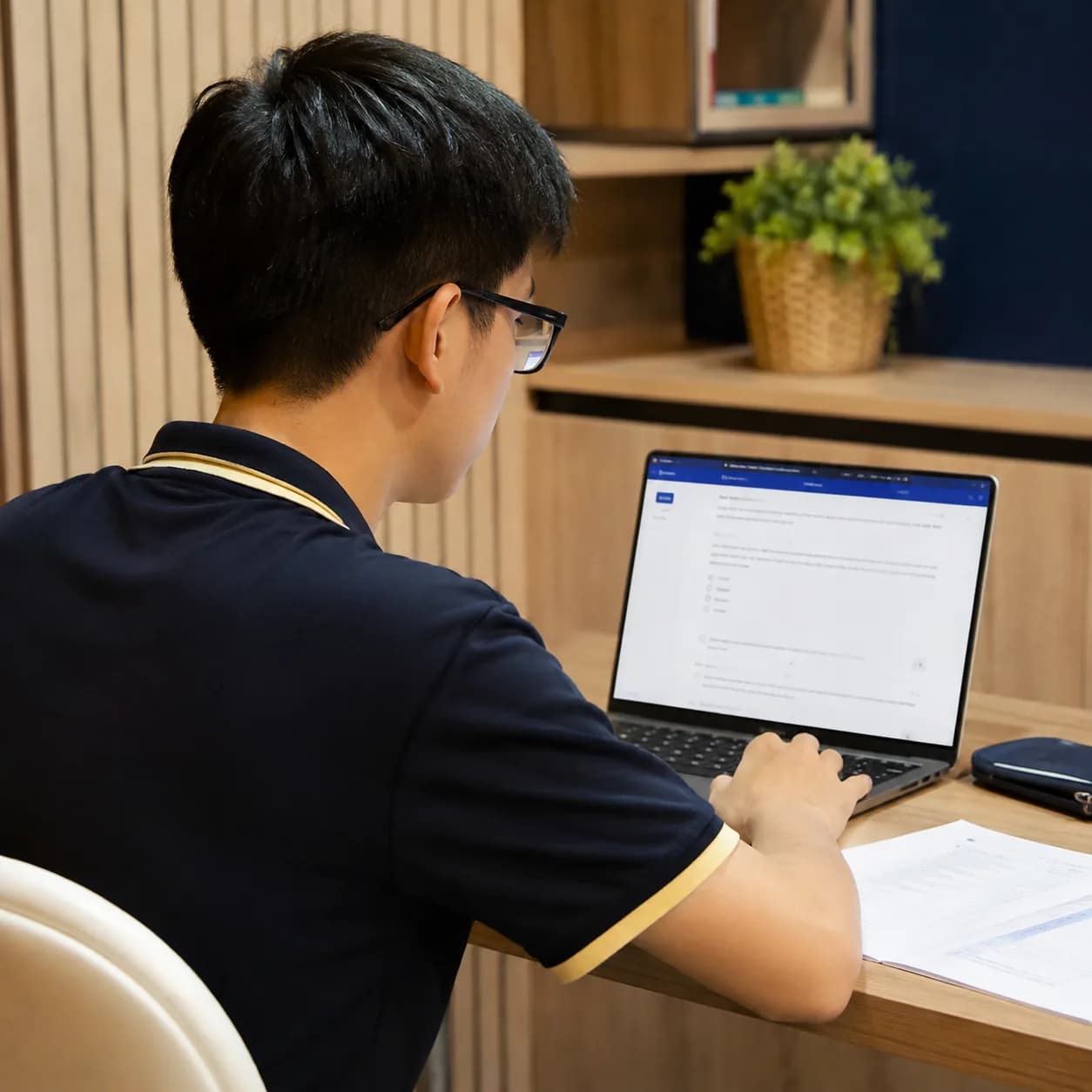 Học viên lớp TOEFL Foundation tại Wobridge Academy làm bài trên máy tính