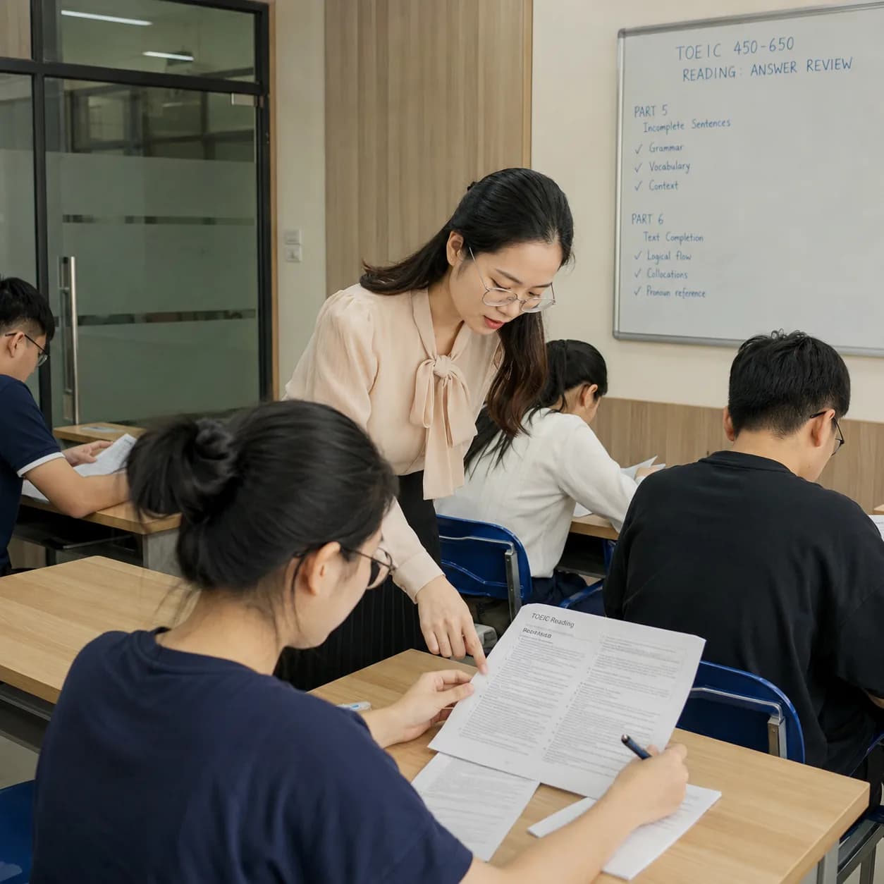Lớp TOEIC 450 – 650 tại Wobridge Academy trong giờ chữa đề Reading