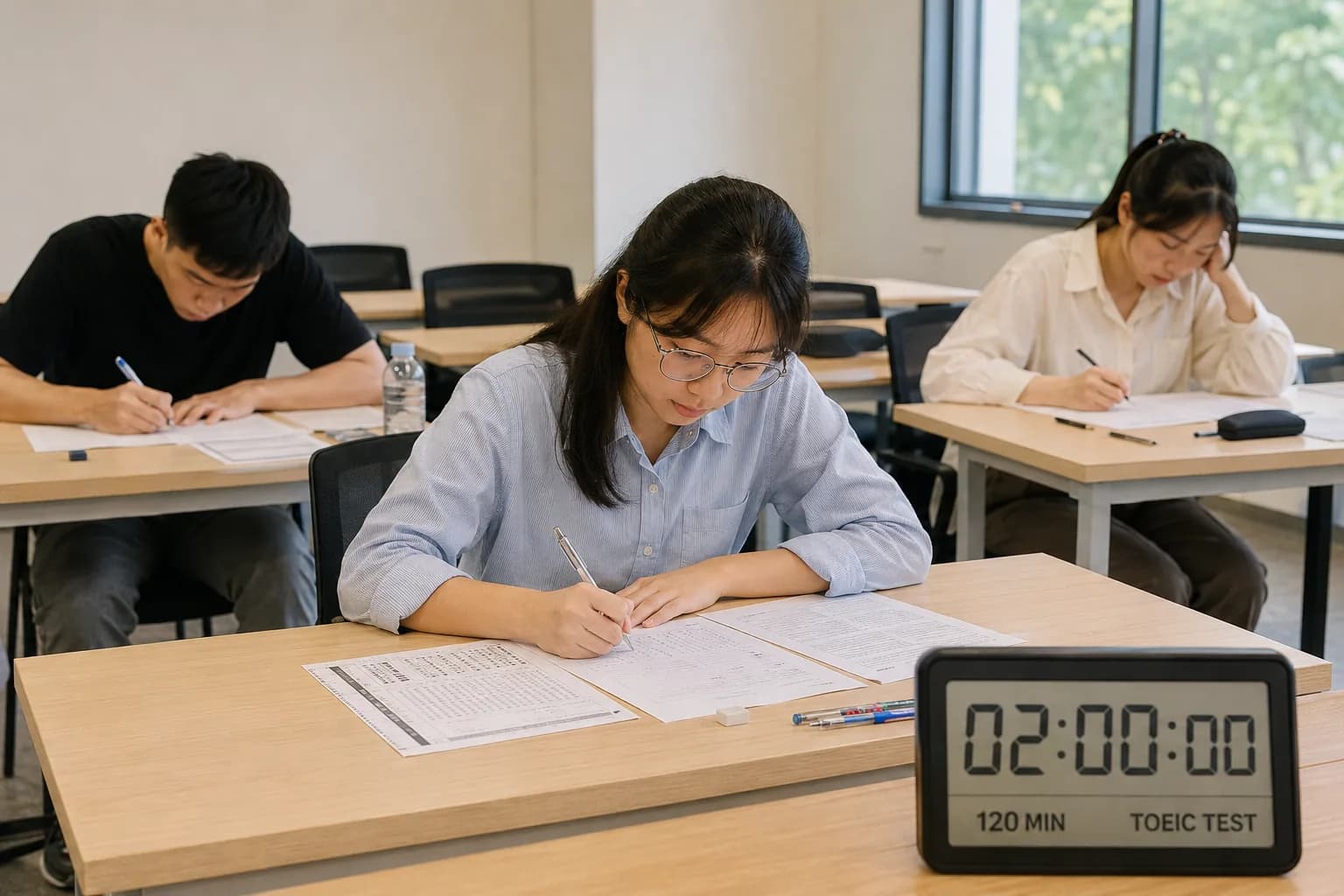 Học viên khóa TOEIC 650 – 850+ làm đề luyện trong đúng thời lượng của đề thi thật