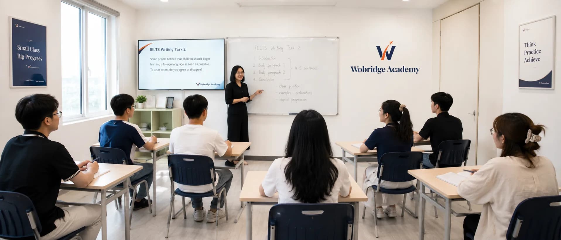 Giáo viên hướng dẫn học viên trong một lớp quy mô nhỏ
