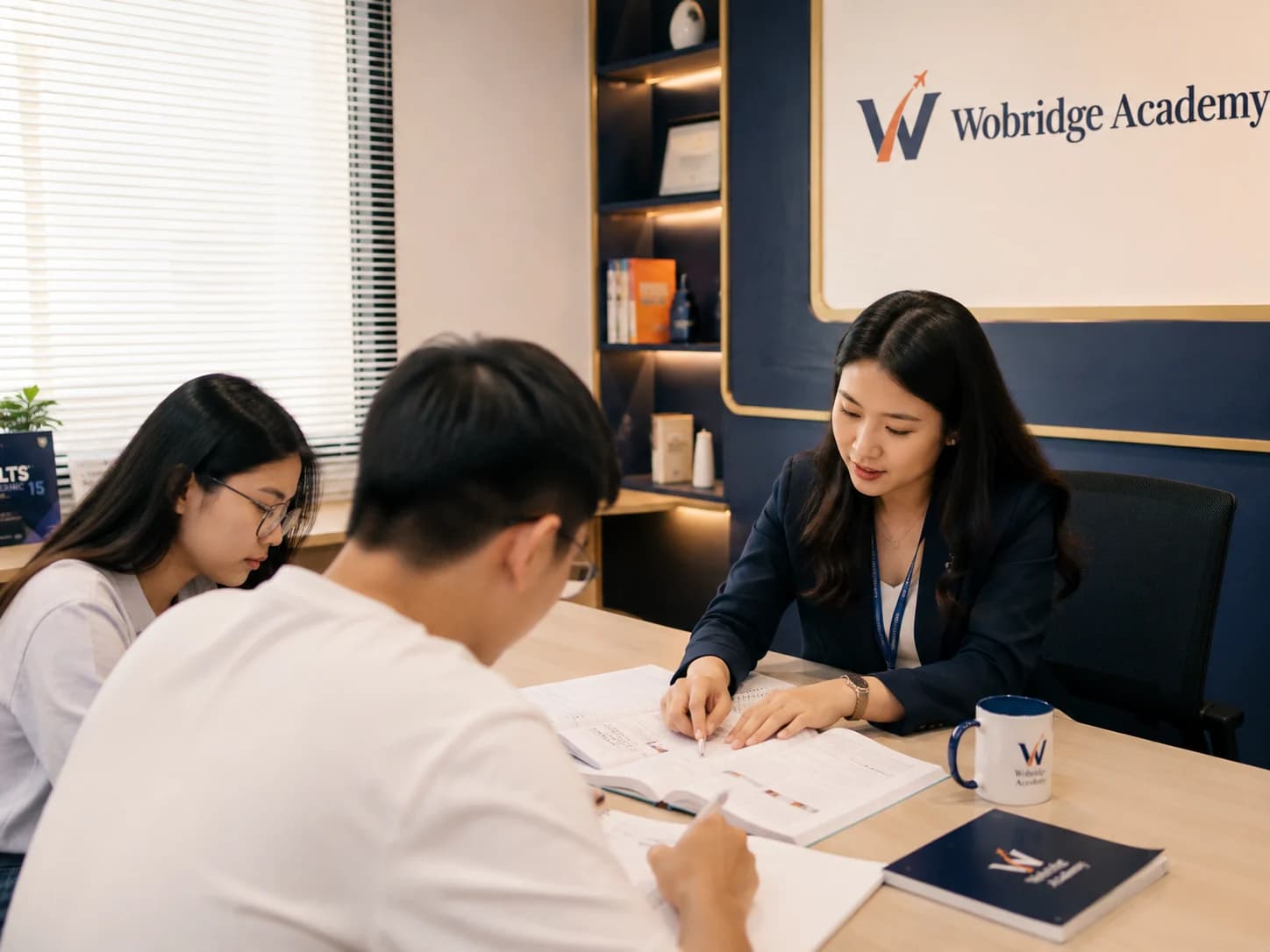Giáo viên Wobridge Academy hướng dẫn một nhóm nhỏ học viên trong giờ học