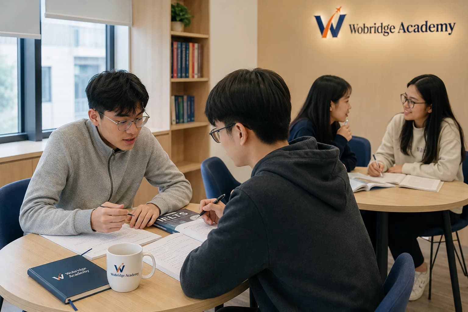 Lớp nhóm nhỏ của Wobridge Academy trong một buổi thảo luận theo cặp