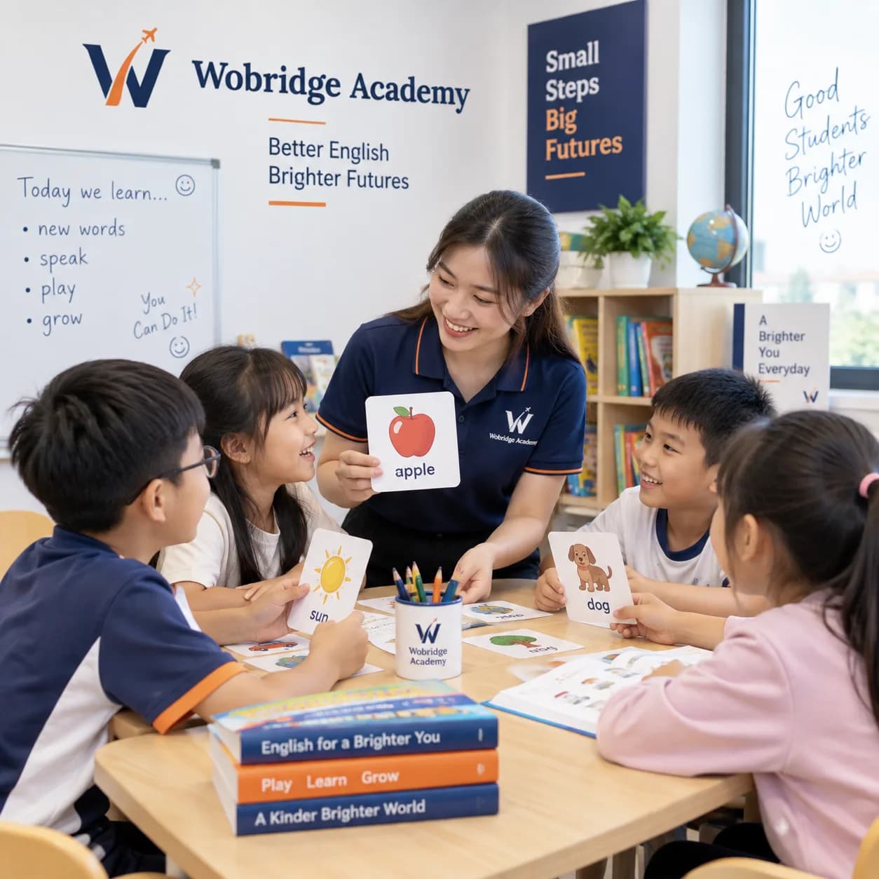Học sinh các lớp tiếng Anh trẻ em tại Wobridge Academy trong một buổi học nhóm nhỏ