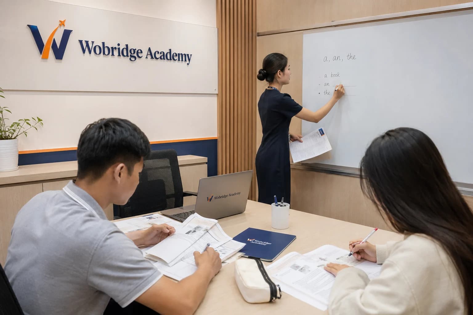 Lớp học đang luyện ngữ pháp và phát âm nền tảng