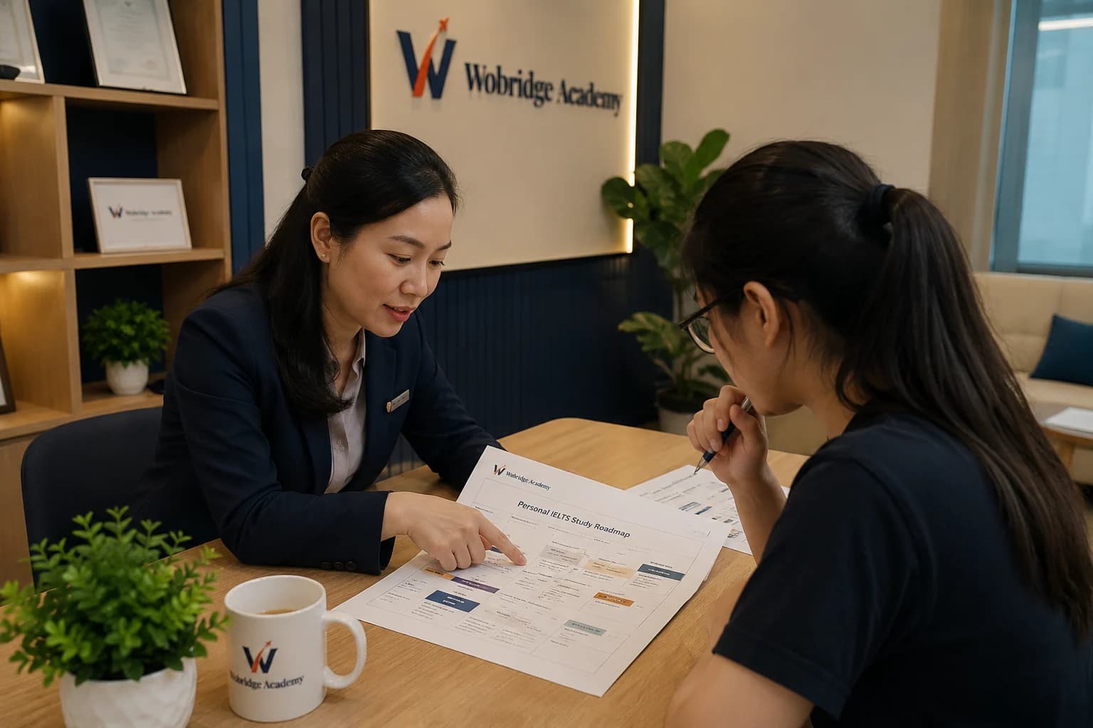 Buổi tư vấn giữa giáo viên và học viên về lộ trình học