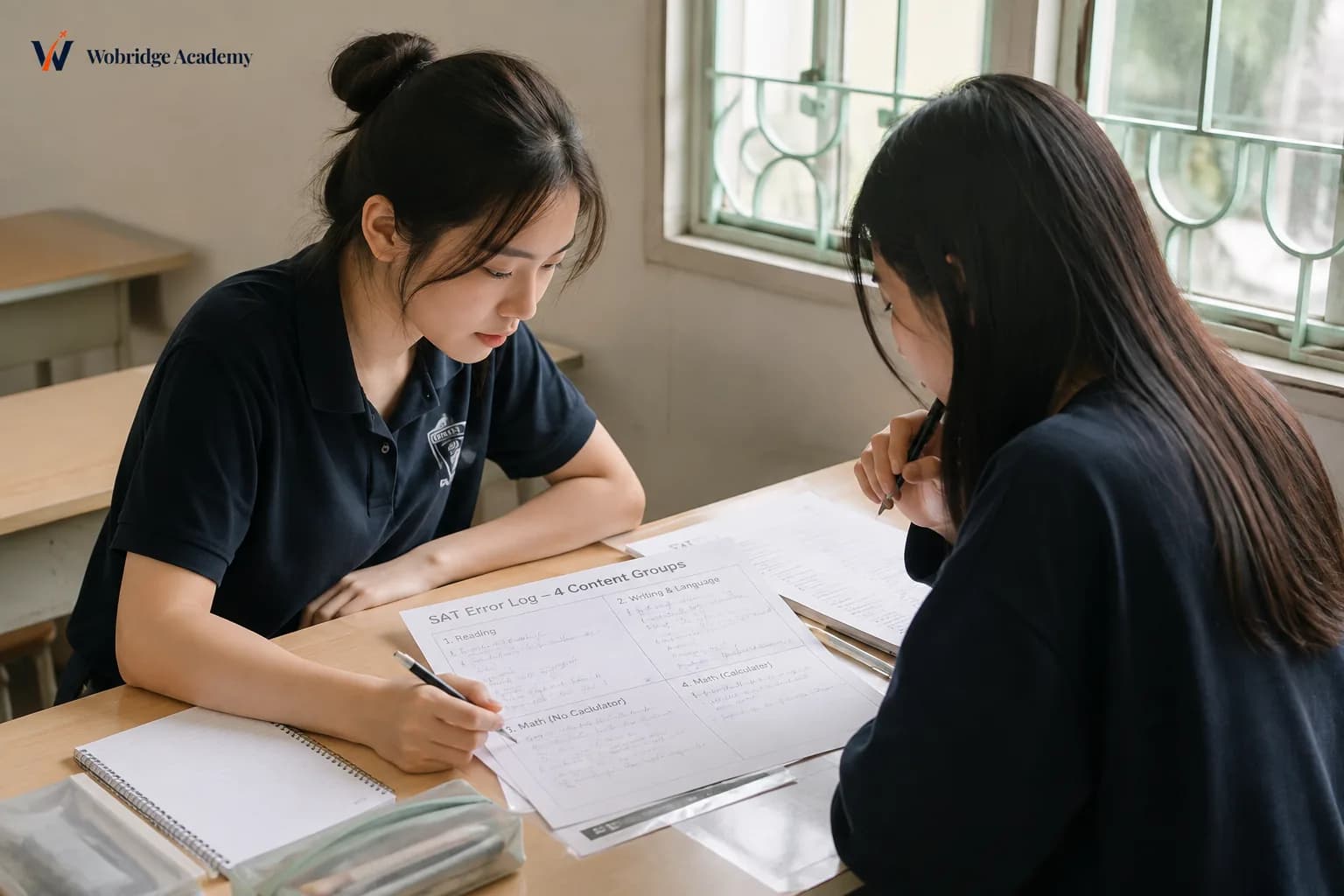 Học sinh Digital SAT đối chiếu bài làm với bảng thống kê theo bốn nhóm nội dung