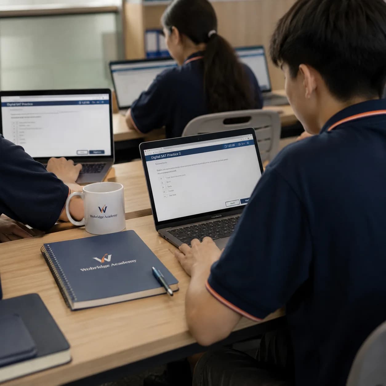 Lớp Digital SAT Core tại Wobridge Academy làm bài trên ứng dụng thi