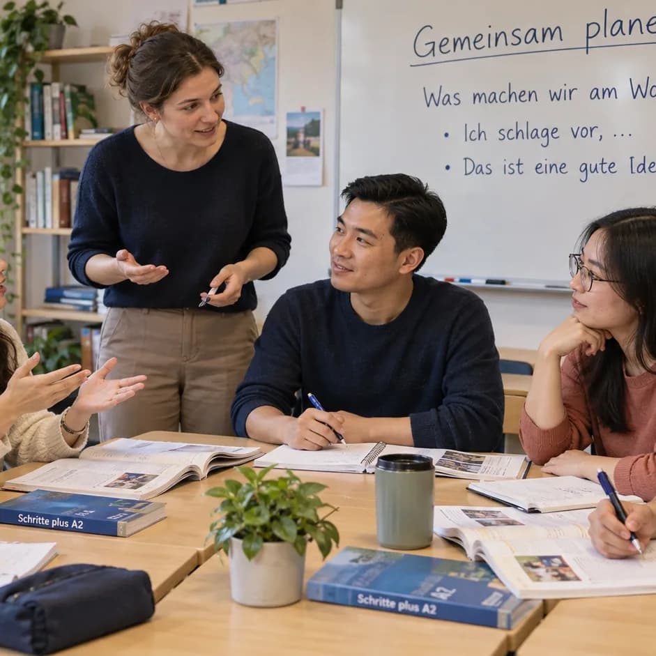 German A2 students at Wobridge Academy during a conversation lesson