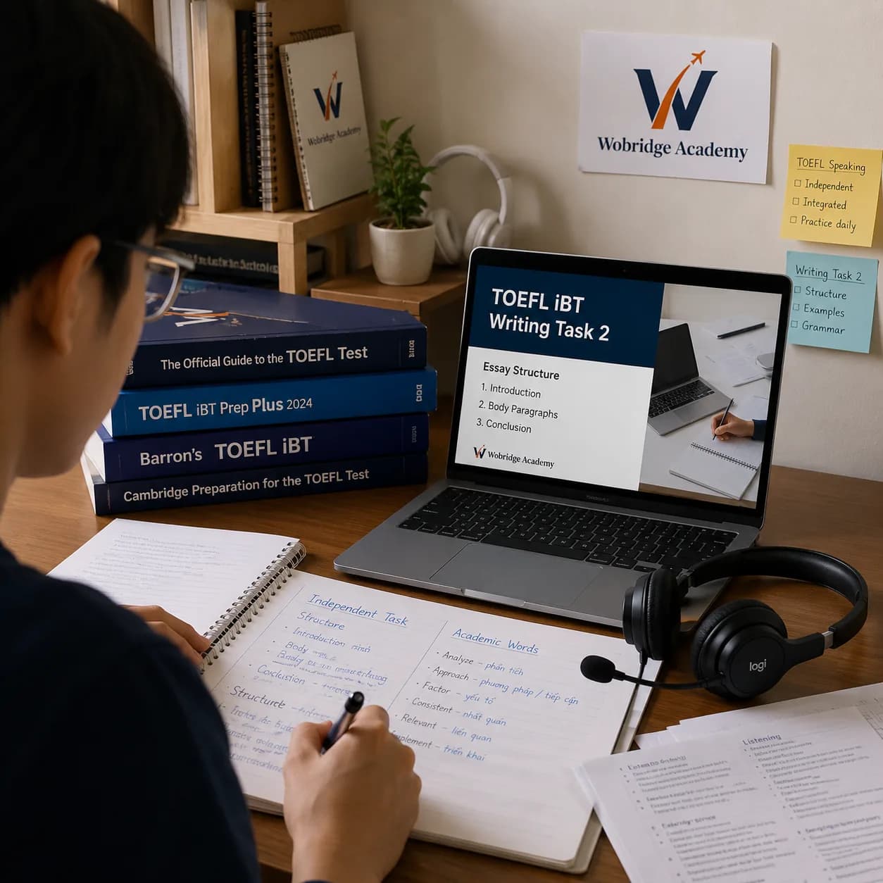 Lớp học TOEFL tại Wobridge Academy trong một buổi luyện trực tuyến