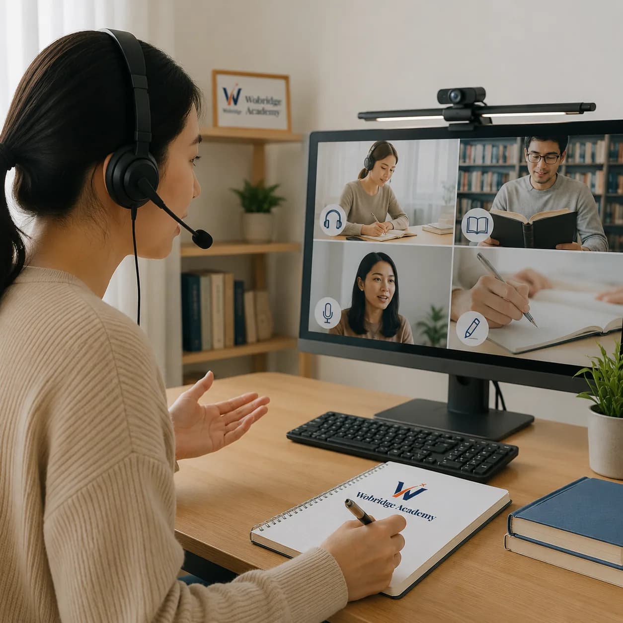 Lớp học VSTEP tại Wobridge Academy trong một buổi luyện trực tuyến