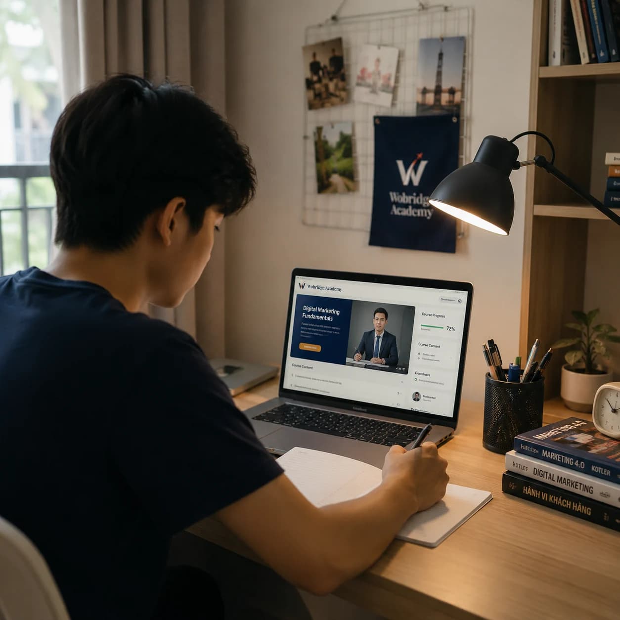Học viên Wobridge Academy học một khóa E-learning trên máy tính tại nhà